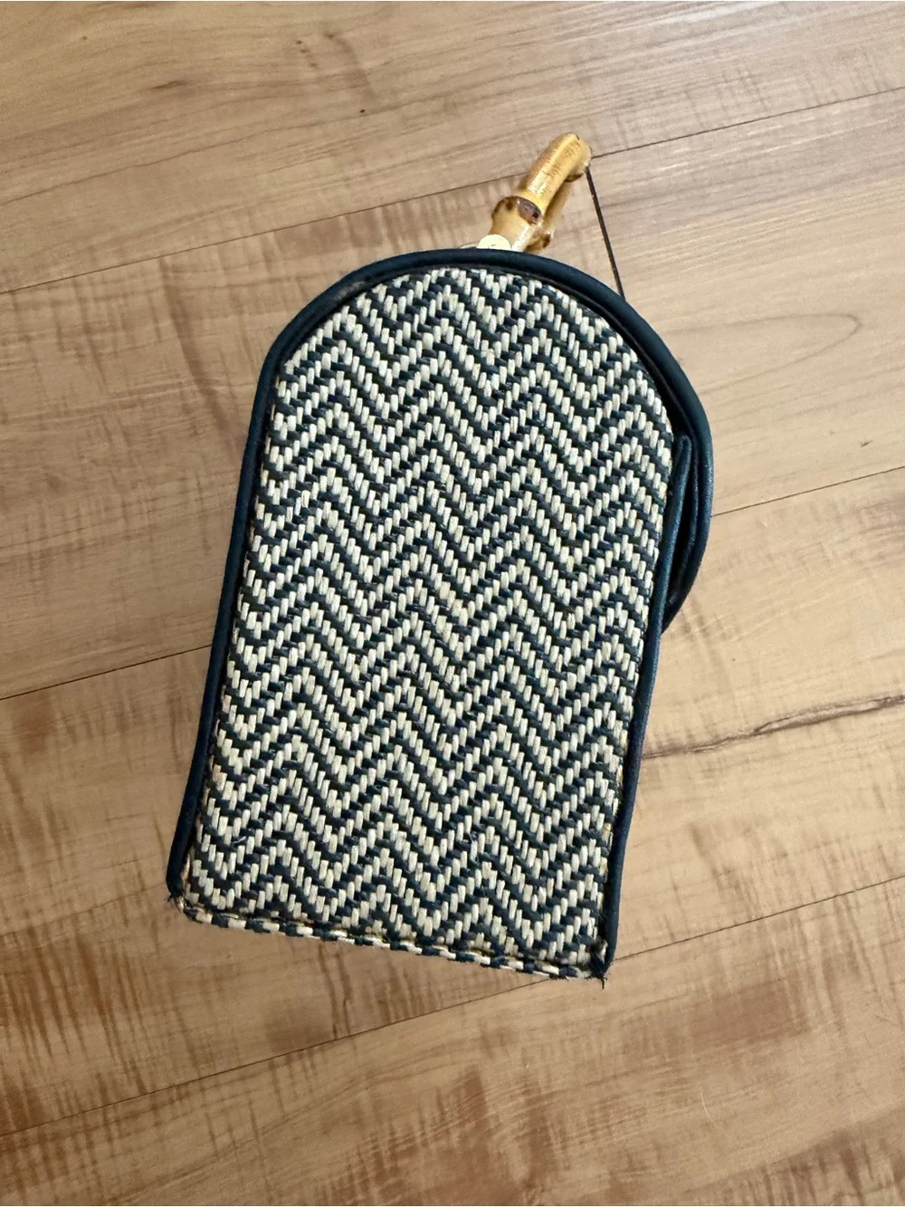 Woven Chevron Top-Handle Bag with Bamboo 90’s Vintage Brand New